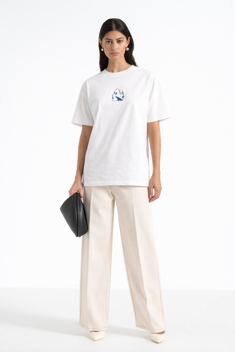 T-shirt oversize Rich.Art avec broderie artistique minimaliste représentant un visage abstrait en One Line Art au dos