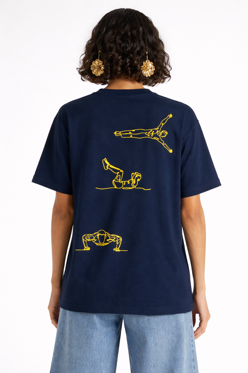 T-shirt oversize Rich.Art avec broderie représentant un athlète en street workout réalisant une figure de calisthenics au dos
