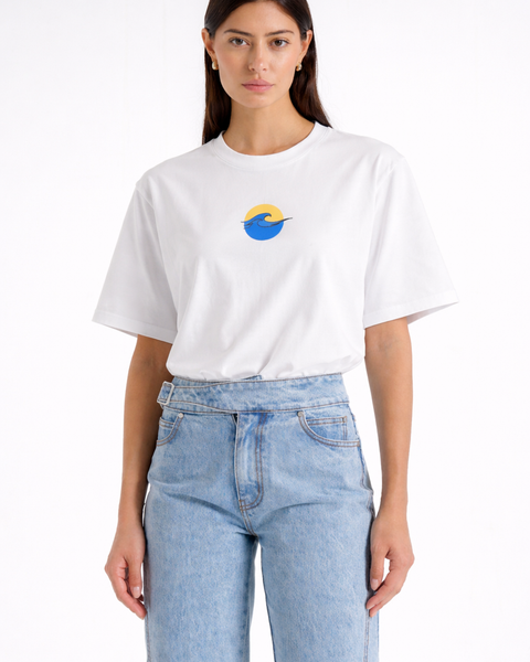 Vague – T-shirt Brodé One Line Art