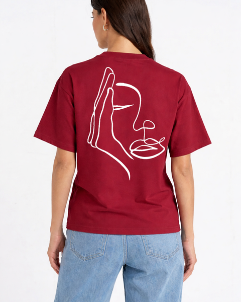 Visage Caché – T-shirt Brodé One Line Art
