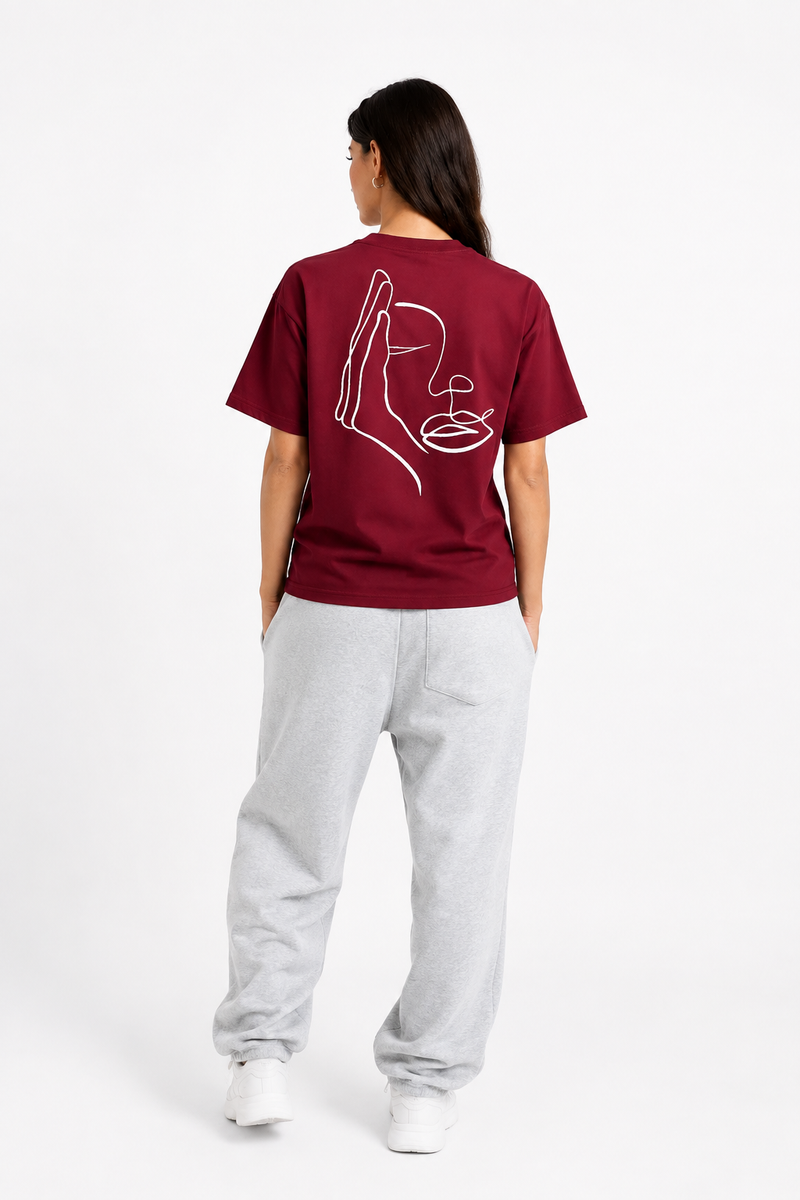 Visage Caché – T-shirt Brodé One Line Art
