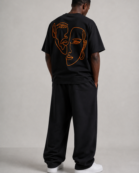 Double Visage – T-shirt Brodé One Line Art