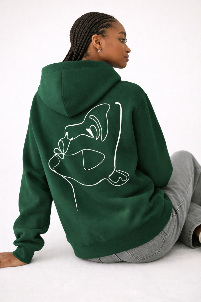 🟡 PRÉCOMMANDE: Hoodie 460g 100% Coton – Broderie Minimaliste - Design One Line Draw (F) Rich.Art