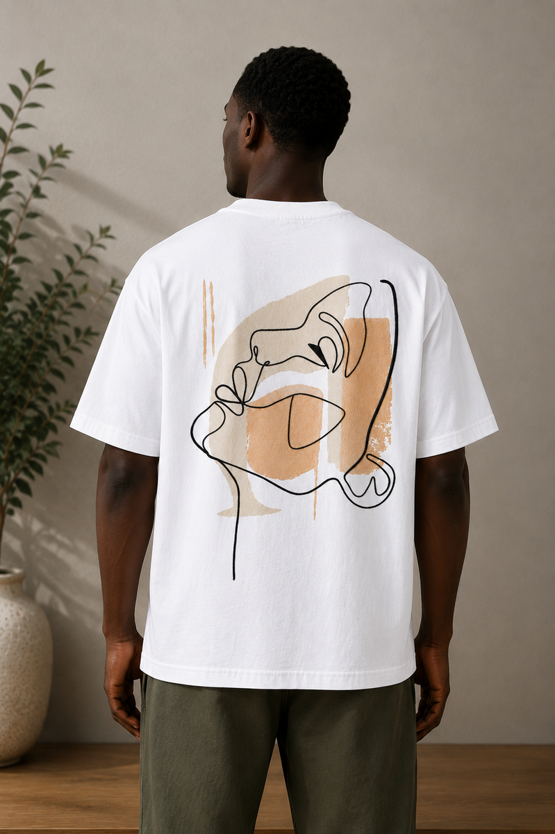 Abstract Face T-Shirt Brodé One Line Beige – Rich.Art