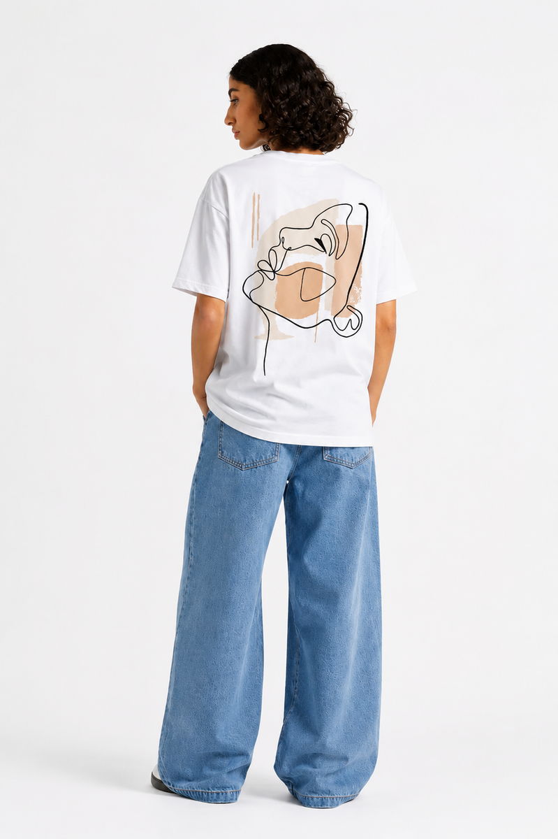 Abstract Face T-Shirt Brodé One Line Beige – Rich.Art